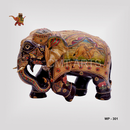 Wooden Painted Elephant - Cedar Wood, 8 inches | Intricate Detailing, Symbol of Good Luck, Handcrafted Indian Artistry