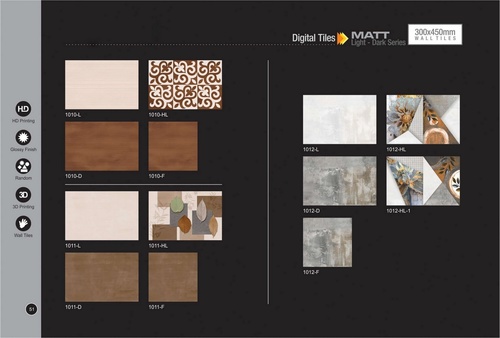Light Dark With Highlighter Wall Tiles - Ceramic, 300x450mm, Beige | Acid-Resistant, Antibacterial, Non-Slip, Premium Quality, Glazed Finish, Smooth Design