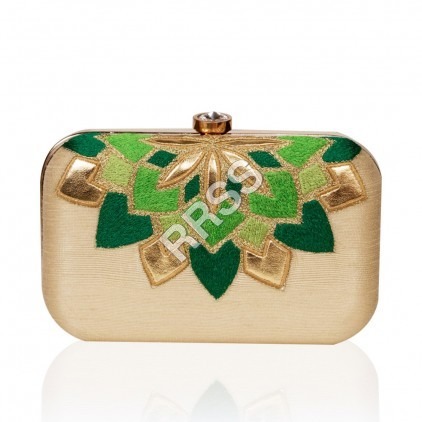 Green Nakshatra - Velvet Cloth, Green & Golden | Zari & Threads Work, Lightweight, Handcrafted Clutch