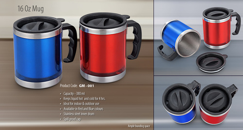 Coffee Mug 16OZ - Plastic Material, 4 Inch Size, Red and Blue Colors | Custom Logo Printing, Handy Cylinder Shape for Coffee, Tea, Water