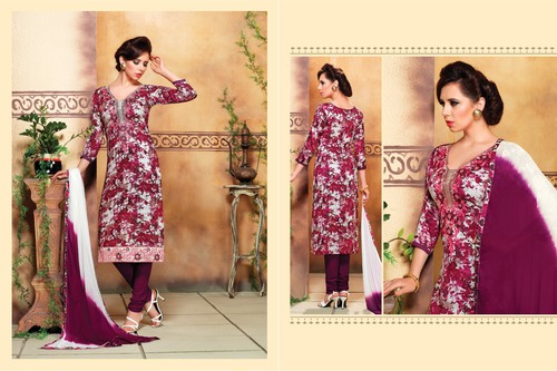 Cotton Embroidered Suit - Glace Cotton Top, Semi Lawn Bottom | Lightweight, Smooth Texture, Wrinkle-Free Finish for Women's Ethnic Wear