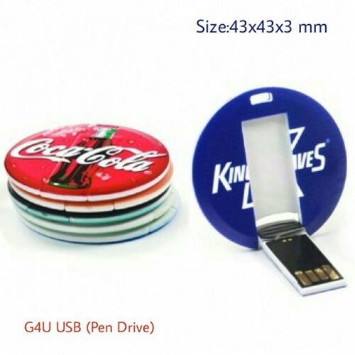 USB Pen Drive - Plastic, 43 x 43 x 3 mm | Round Shape, White Color, Customizable Capacity 4GB & 8GB, Logo Printing Available