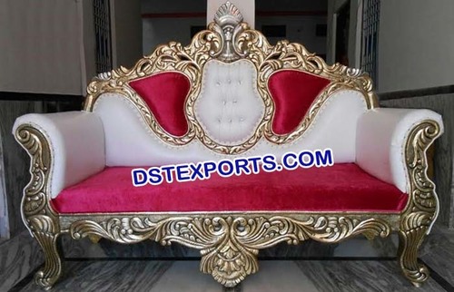 Red Crown Sofa - Treated Wood Brass Sofa, Red Velvet Upholstery, Gold Plated, Hand Carved, Elegant Design, Royal Look, Perfect Finish