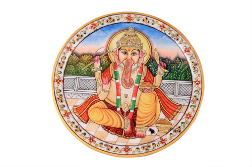 Indian Antique Marble Ganesh Printed Plate