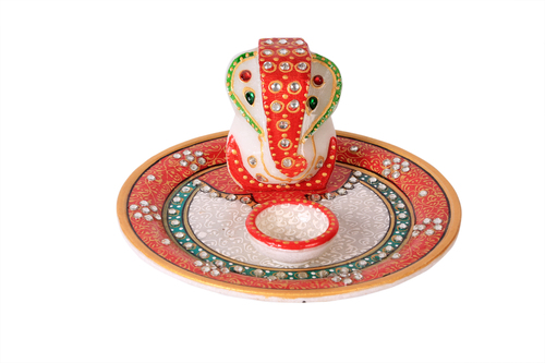 Indian Antique Marble Ganesh Pooja Thali