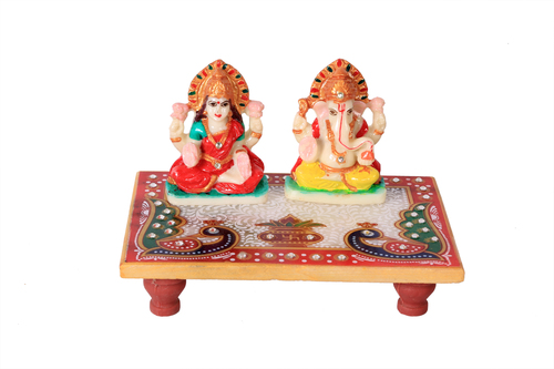 Indian Antique Marble Choki Laxmi Ganesh 6*4