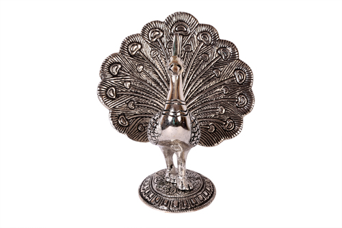 Black Metal Dancing Peacock Statue