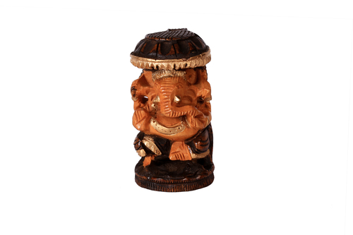 Antique Chatri Goal Ganesh Wooden - Wood Material , Intricately Carved Design with Traditional Aesthetic & Spiritual Symbolism