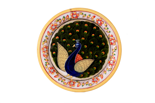 Antique Marble Peacock Printed Plate Use: Home Decoration