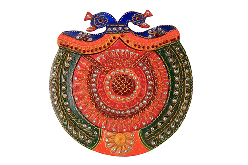 Peacock Style Papper Masi Dry Fruit Box - Wood, 12x10 Inches, Orange | Handcrafted, Eco-Friendly, Intricate Peacock Design
