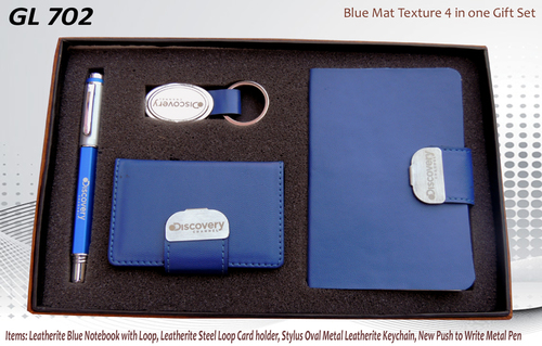 Big Executive Gift Set - Metal and Leatherette, 5x5 Inch Square Design, Stylish Blue Color