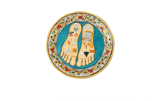 Marvellous Marble Foot Print Plate - Marble Material, Elegant Religious Design | Perfect for Home Decoration and Religious Activities