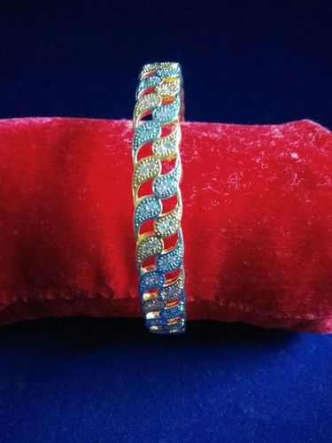SOLD SILVER DIAMOND BANGLES - Copper Alloy, 120 Grams | Modern Style with Plated Finish, Zircon Stone Embellishment, Perfect for Anniversary