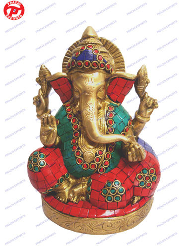 Fireproof Standard Ganesh Sitting W/ Pillow And Stone Work