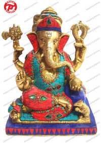 Ganesh Sitting 4 Arms On Sq. Base