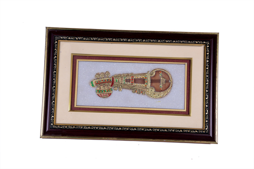 Unique Marble Photo Frame - Marble Construction with Golden Veena Design, Indian Home Decoration Accent