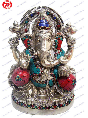 Ganesh 4 Hands Carved W/ Stone Work