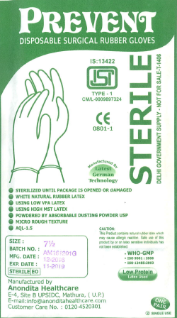 Disposable Surgical Rubber Gloves - Sterile White Natural Rubber Latex Pre-Powdered with Absorbable Dusting Powder USP Micro Rough Texture Waterproof AQL-1.5 Certified