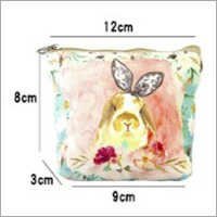Printed Coin Pouches - Satin Material, 12.5x3x9 Cm, Cute Rabbit Design | Light Weight, Zipper Closure, Stylish And Compact