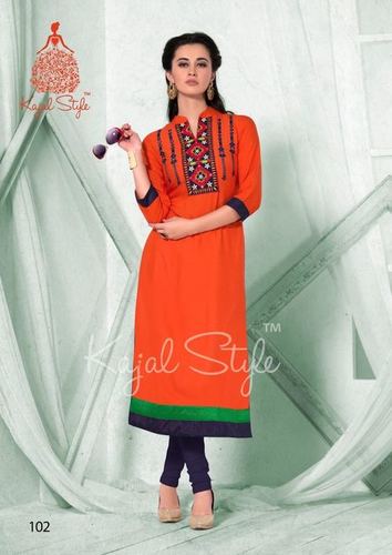 Ex Cotton Kurti - Cotton, Size L/XL, Orange Color, Short Sleeve, Simple Style, Printed Pattern | Perfect Choice for Ladies' Casual Wear