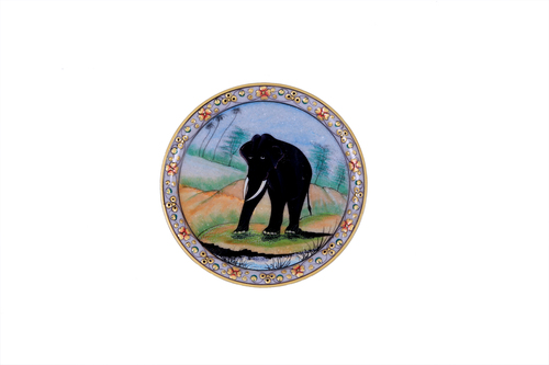 Antique Black Elephant Marble Plate 9" Use: Home Decoration