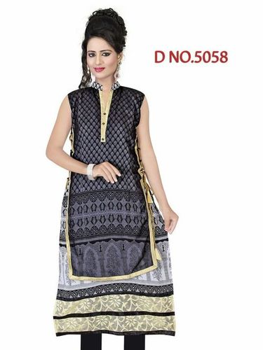 Plus Size Ladies Crape Kurtis - Black and White, Breathable and Washable Fabric with Customized Logo