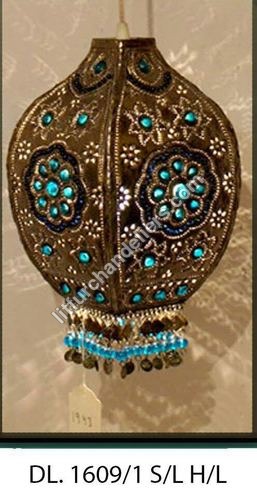 Brown And Blue Beaded Hanging Lamp