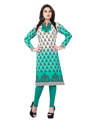 Green Pretty Crepe Printed Kurti