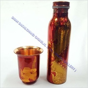 Copper Print Fridge Bottle And Glass Set