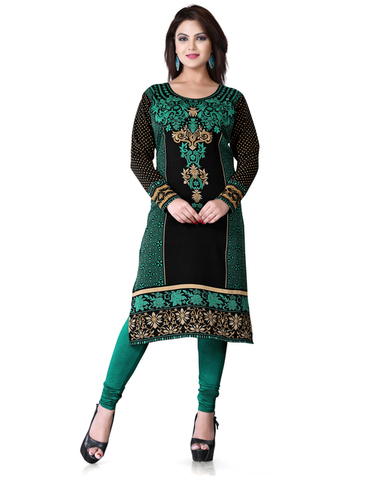 Green And Black Beautiful American Crepe Kurti