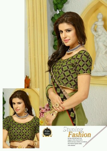 Party Wear Designer Georgette Saree - Pure Regha Georgette, Approx 6.30 Meters, Velvet Pure Silk Blouse, Green Color, Embroidered and Printed Pattern, Bollywood Style for All Seasons