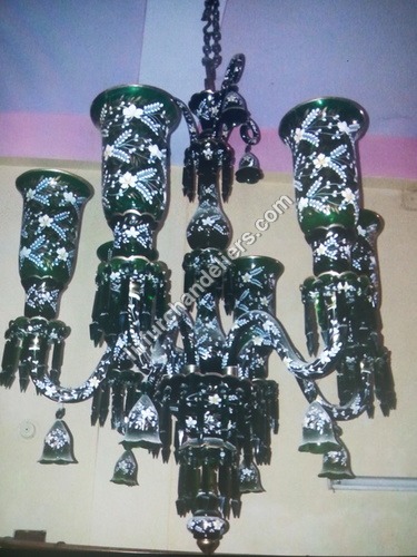 Brass Decoration Chandelier - 38x38x25 cm, Black and Green Hand Painted Design | Energy Saving Light Source, 31W Power Consumption