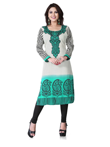 White And Green Gorgeous American Crepe Kurti