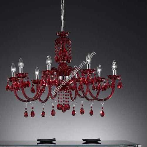 Stairwell Crystal Chandelier - Crystal Material, 596.9mm Length, Red Color | 75 Watt Power, 110 Volt Voltage