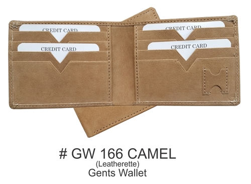Personalised Gents Wallet - Leatherette, Medium Size, Camel Color | Unique Design, Vertical Closure, Soft Suede and Leather Lining, Folded Style