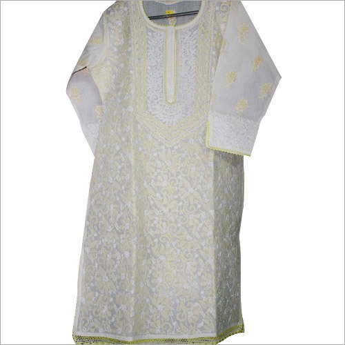 White Dress With Lemon Yellow Embroidery