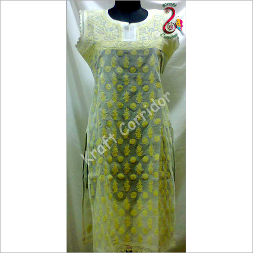 Lemon Yellow Chikan Kurti