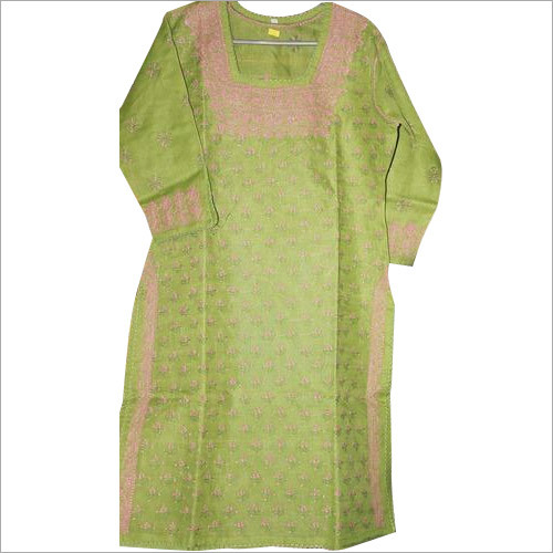Green Dress with Pink Embroidery