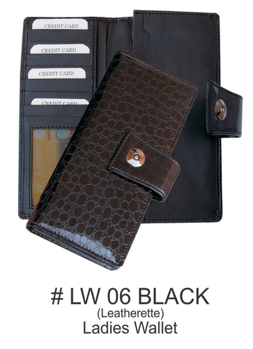 Customised Ladies Wallet - Leatherette, Medium Size, Black Color | Horizontal Closure, Suede and Leather Lining, Fresh Formal Design
