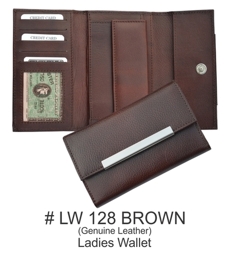 Genuine Leather Ladies Wallet - Leather, Medium Size, Brown Color | Rectangle Design, Suede and Fabric Lining, Horizontal Closure, Handy Style
