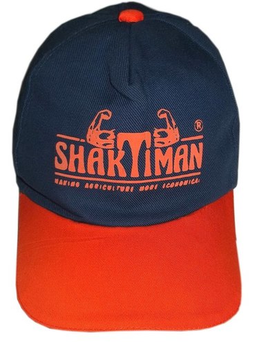 Promo Cap with Printing - Cotton, Medium Size, Navy Blue and Orange Color | Handy Design for Head Protection