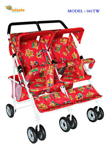 Red Littile Teddy Print Twins Pram