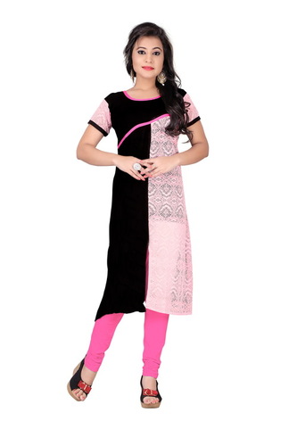 Light Pink & Black Indian Kurti Online Shopping