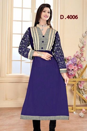 Cotton Fancy Kurtis - Cotton, Size L/XL, Color Purple | Long Sleeve, Simple Style for Ladies, Plain Patterned Elegance