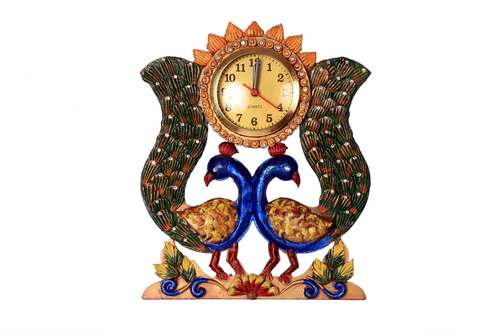 Antique Double Peacock Wall Clock Paper Masi