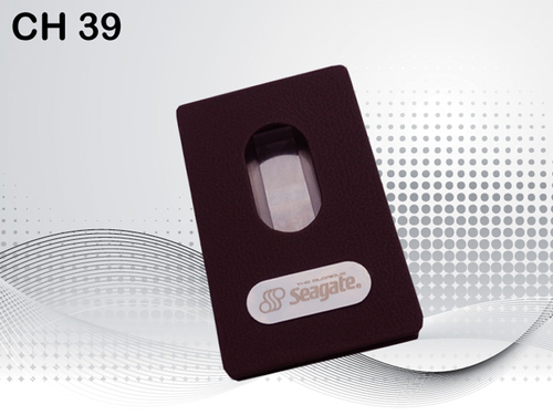 Promotional Business Card Holder - Leatherette & Metal, Medium Size, Brown Color - Handy Push and Slide Style for Visiting Cards