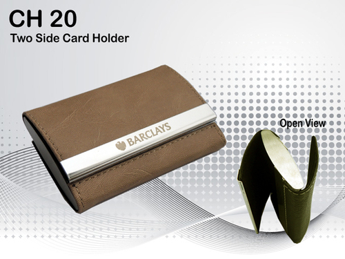 Two Side Card Holder - Leatherette & Metal, Medium Size, Square Shape, Camel Color | Customized Design, Handy for Keeping Visiting Cards