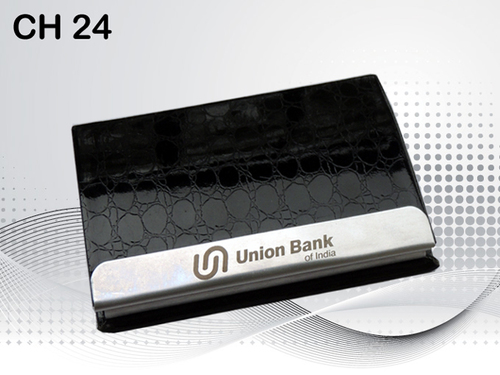 Customised Visiting Card Holder - Leatherette and Metal, Medium Size, Square Shape, Portable, Black