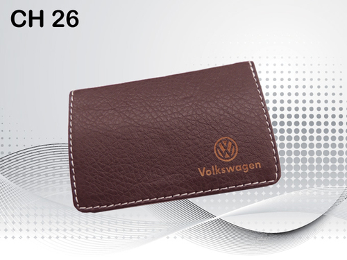 Promotional Visiting Card Holder - Leatherette and Metal, Medium Size, Brown Color, Handy Square Shape, Personalized Logo Option