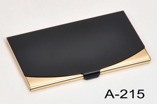 Metal Card Holder - Metal, Medium Size, Black and Golden Color | Handy Square Design for Keeping Visiting Cards